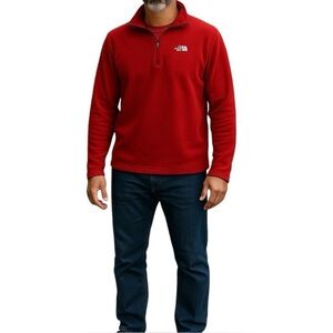 The North Face Outdoor Maroon Red Fleece Half Zip Pullover Sweater Men Size M